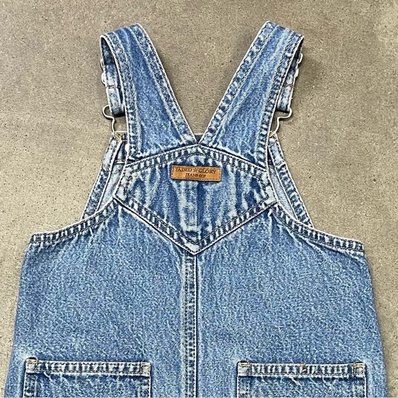 Vintage Faded Glory Bib Overalls Infant Cargo Snap Off Jean Denim - Picture 6 of 10